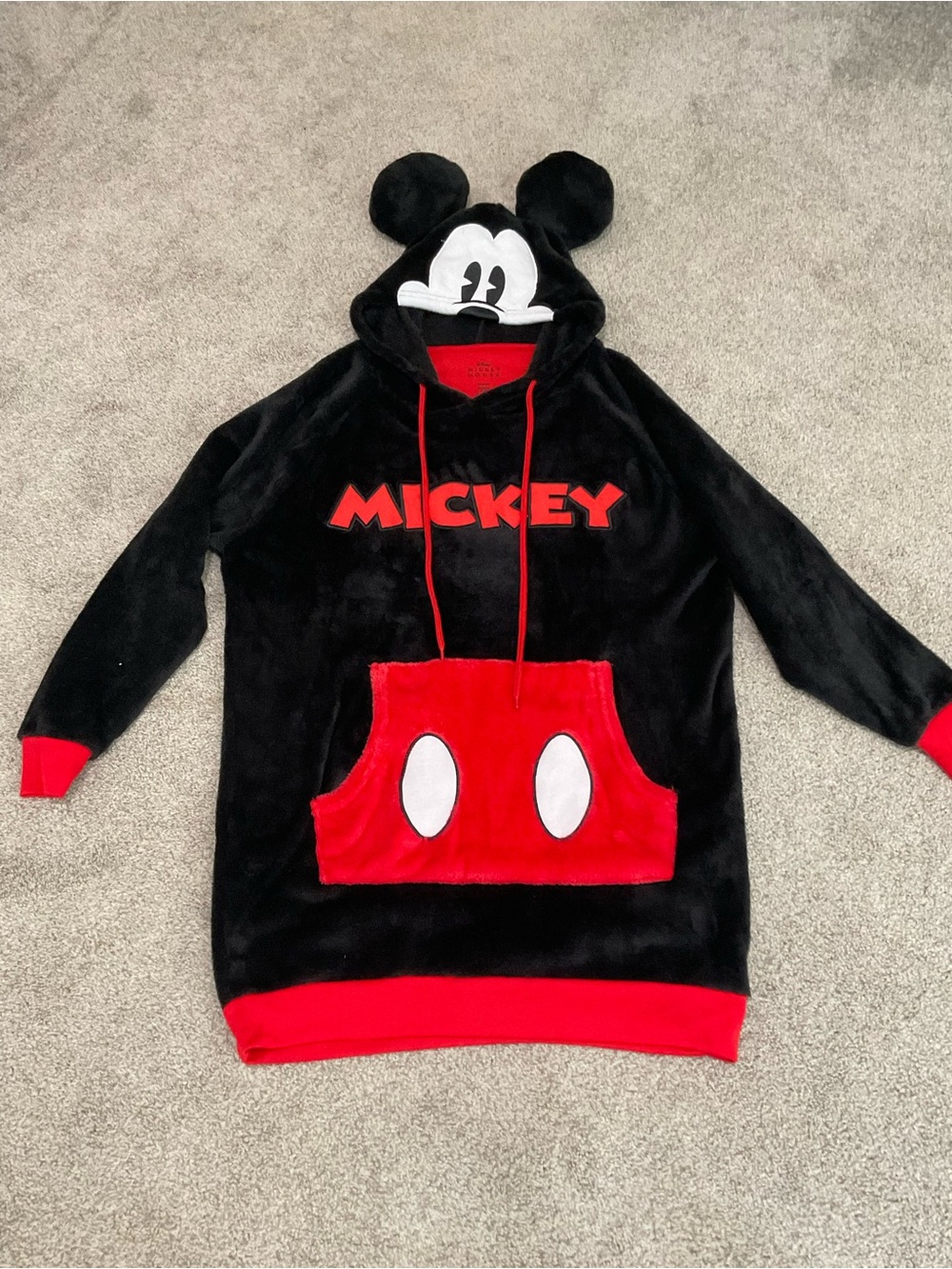 Disney Black & Red Mickey Plush Hoodie with Ears